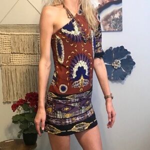 Anthropologie One shoulder silk dress by Hazel